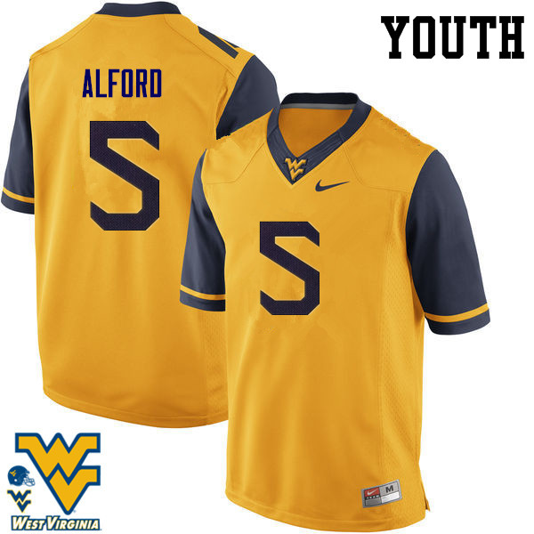 NCAA Youth Mario Alford West Virginia Mountaineers Gold #5 Nike Stitched Football College Authentic Jersey AL23K51GU